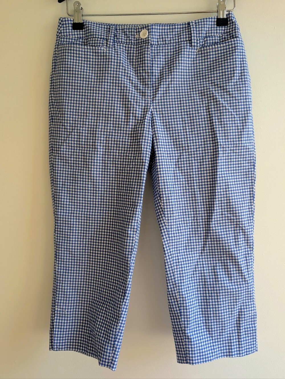 Talbots Womens Pants Blue White Sz 2P Chino Plaid Cotton Blend Perfect Skimmer